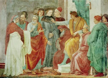 Het geschil met Simon Mago (Nero op de troon), onderste laag van de muur rechts van het altaar, ca.1484-85